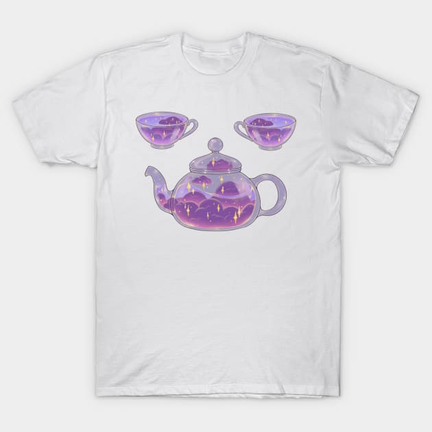 Magical soft night clouds tea set with dark background T-Shirt by Itsacuteart